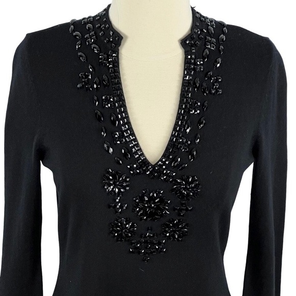 INC Silk/Angora Blend V-Neck Black Tunic with Black Gem Embellishments. Size S - Picture 2 of 13